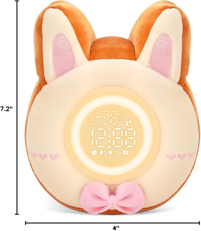 QANYI Bunny Night Light for Kids - Soft Plush Toy with Bunny Alarm Clock, Sleep Light for Bedroom, Gifting, Christmas, New Year