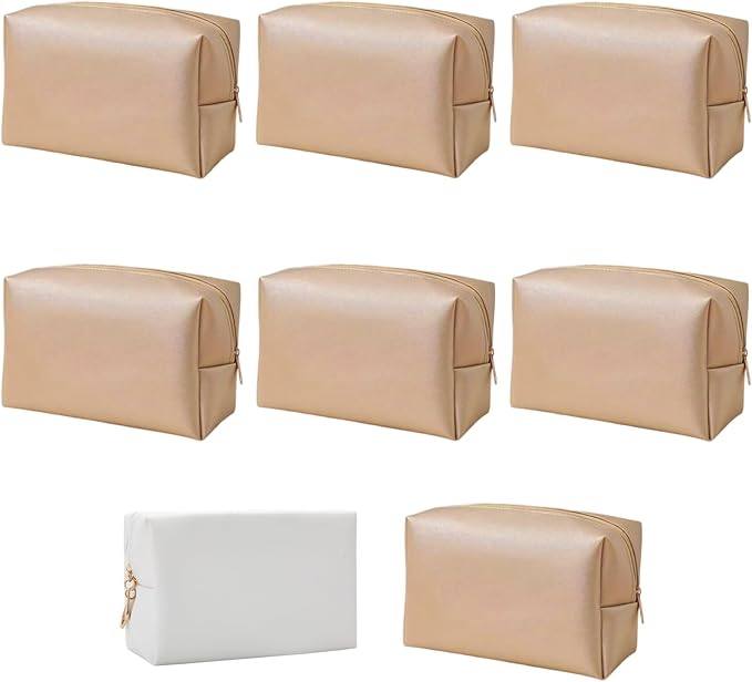 Bridesmaid Proposal Gifts Letter Cosmetic makeup bag bulk for Wedding Party Favors Bachelorette party decorations Toiletry Organizer Bag Makeup Case Gift (8, White&Gold)