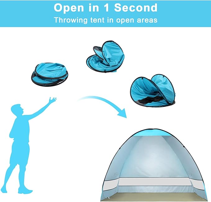 G4Free Large Pop up Beach Tent for 3-4 Person, UPF 50+ Automatic Sun Shelter Canopy Portable Outdoor Cabana Sun Umbrella