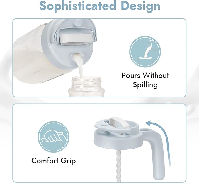 Papablic 32oz Formula Mixing Pitcher Lid, Breastmilk Pitcher Mixing Handle & Flip Locking Spout for Mixing Formula/Breastmilk/Protein Powder/Coffee, Blue