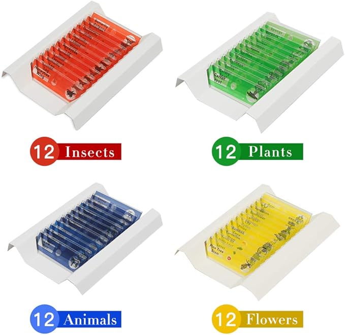 48 Prepared Microscope Slides Set of Animals Insects Plants Flowers, Biological Learning Resource Specimens for Kids Beginner Classroom Basic Science Education