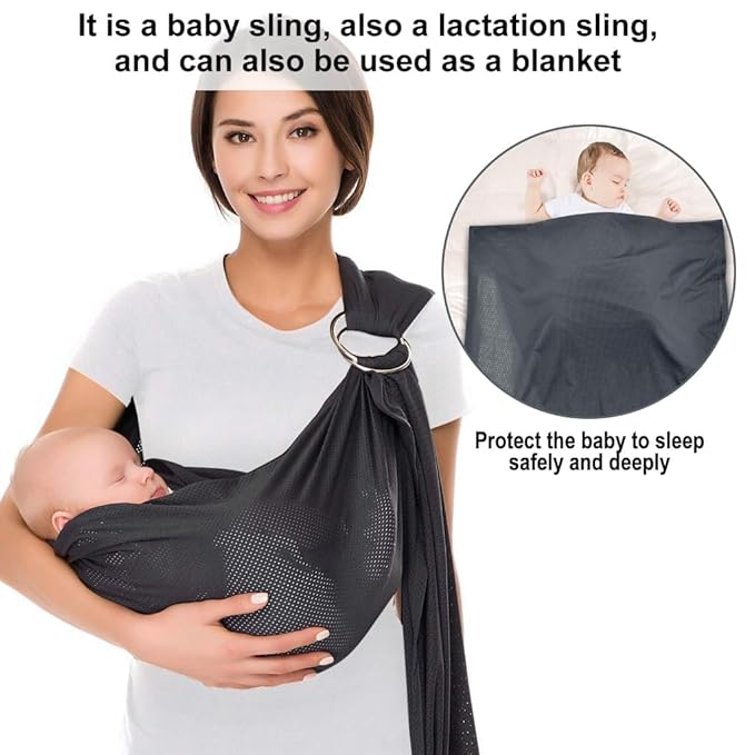 CUBY Water Baby Sling Carrier Lightweight Breathable Mesh Baby Wraps Carrier Adjustable Ring Sling Quick-Drying Baby Carriers Sling for Newborn Toddler Summer Swimming Pool Beach(Dark Gray)