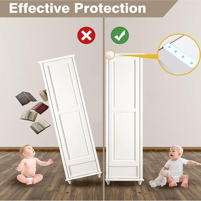 Anti Tip Furniture Anchors for Baby Pet Proofing,Furniture Wall Anchor Furniture Dresser Bookshelf Falling Prevention Device for Children (White)