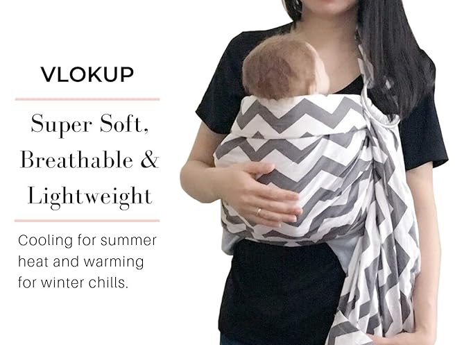 Ring Sling Baby Carrier, Soft Cotton Baby Sling Carrier Newborn to Toddler, Baby Wrap Carrier for Plus Size Parents, Perfect Shower Gift, Gray Wave