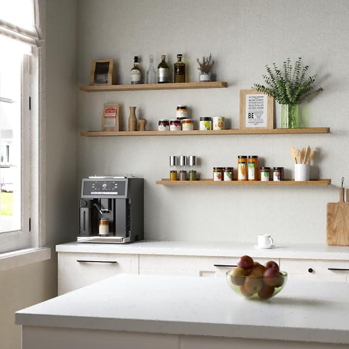 35.3 Inches Long Floating Shelves, 2 Set Rustic Wall Shelf for Bedroom, Nursery Book Shelf with Lip, Picture Ledge Shelf for Wall Decor Living Room Bathroom Kitchen - Oak