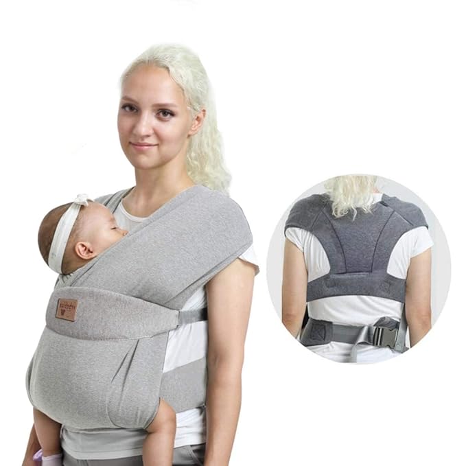 Baby Wraps Carrier Sling, Baby Carrier for Newborns and Toddlers,Skin-Friendly and Soft Front Baby Carrier Wrap Perfect Baby Gifts (Light Grey, Cotton)