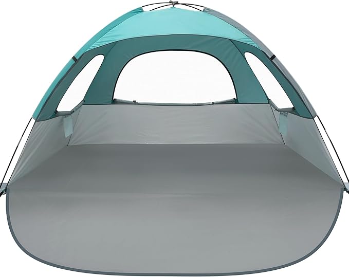 WhiteFang Beach Tent Anti-UV Portable Sun Shade Shelter for 3/4/6/8 Person, Extendable Floor with 3 Ventilating Mesh Windows Plus Carrying Bag, Stakes and Guy Lines