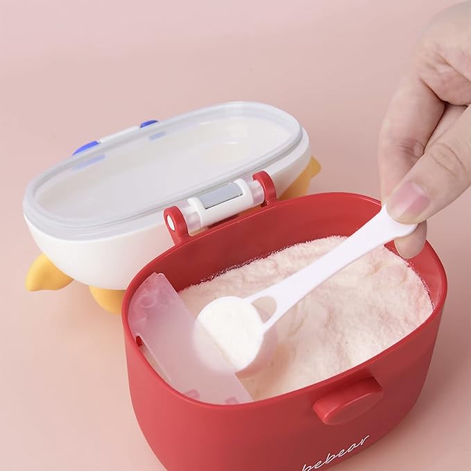 Bebamour Baby Formula Dispenser, BPA Free Portable Milk Powder and Candy Fruit Snack Storage Container with Scoop and Leveller for Travel, 450 ML, Green Cow