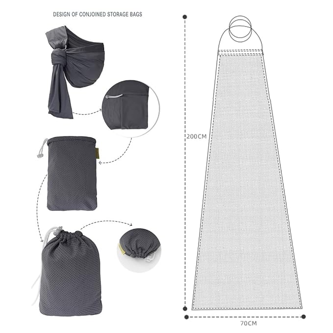 CUBY Water Baby Sling Carrier Lightweight Breathable Mesh Baby Wraps Carrier Adjustable Ring Sling Quick-Drying Baby Carriers Sling for Newborn Toddler Summer Swimming Pool Beach(Dark Gray)