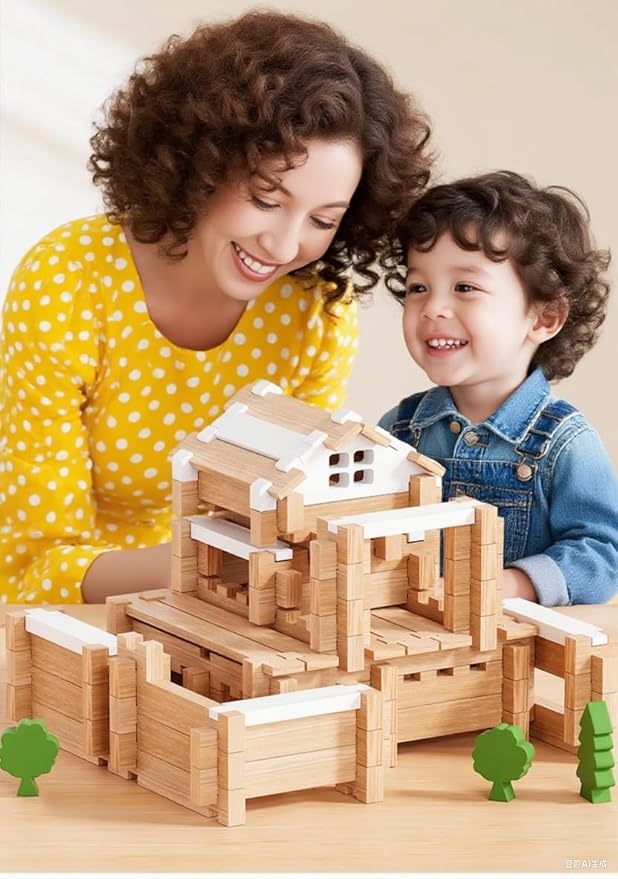 105Pcs Wooden Building Blocks Construction Set for Kids Ages 3-8,Preschool Learning Toys for Toddlers, Boys & Girls Birthday Gift, Educational STEM Toy