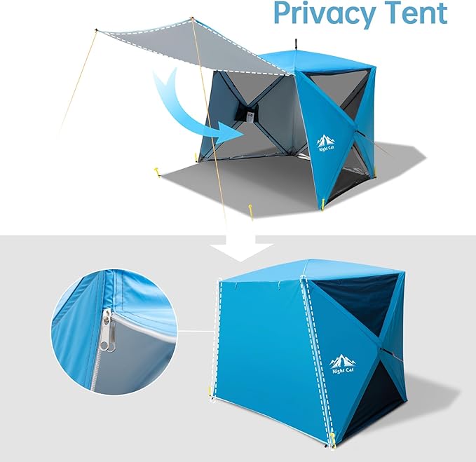 Night Cat Pop-up Beach Tent: 3 4 Persons Beach Shelter with Canopy and Footprint, UPF 50+ UV Protection Backyard Camping Outdoor Canopy Poles Not Included