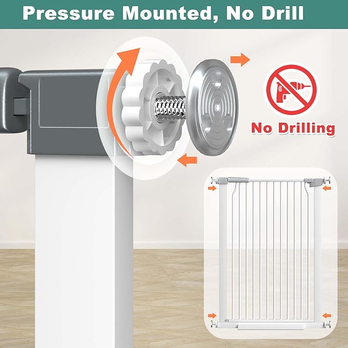 40.5" Extra Tall Baby Gate Pressure Mounted, 65.8"-68.5" Extra Wide Dog Pet Gate Indoor for Doorway, Metal Long Safety Child Gate, Auto Close Swinging Baby Gate for Kids Stairs, White