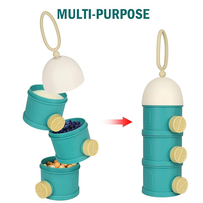 Accmor Formula Dispenser On The Go, 3 Layers Stackable Formula Container to Go, Non-Spill Portable Milk Powder Baby & Kids Snack Container, Green