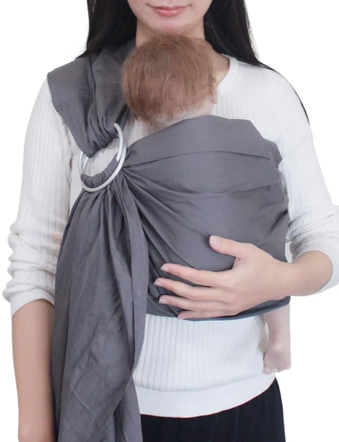 Ring Sling Baby Carrier, Soft Cotton Baby Sling Carrier Newborn to Toddler, Baby Wrap Carrier for Plus Size Parents, Perfect Shower Gift, Grey