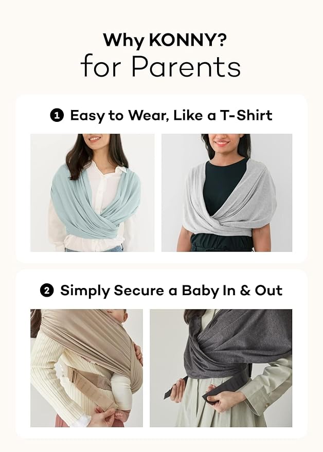 Konny Baby Carrier Flex SoftBreeze with Head Support - Adjustable, Easy to Wear Baby Wrap Sling, Perfect for Newborn Babies Essentials up to 44 lbs (M-4XL) - Black