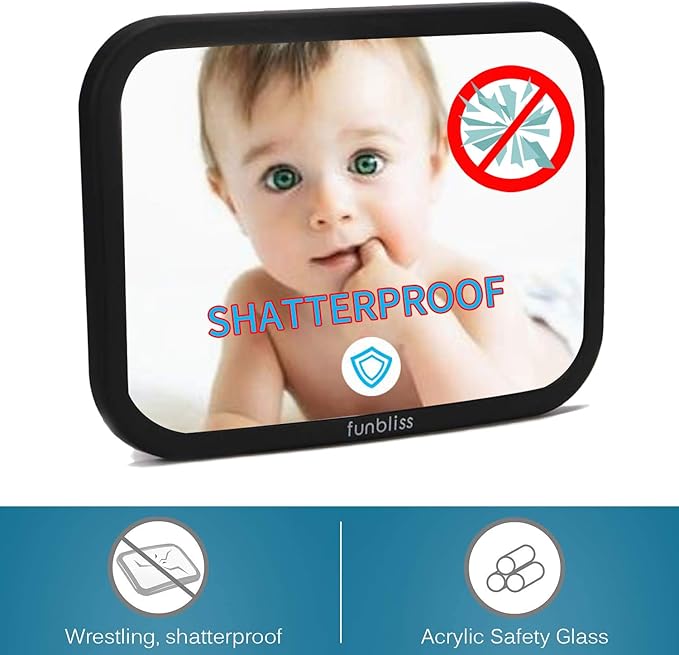 Baby Car Mirror Most Stable Backseat Mirror with Premium Matte Finish,Ultra High Definition PMMA Material, Secure and Shatterproof,Black