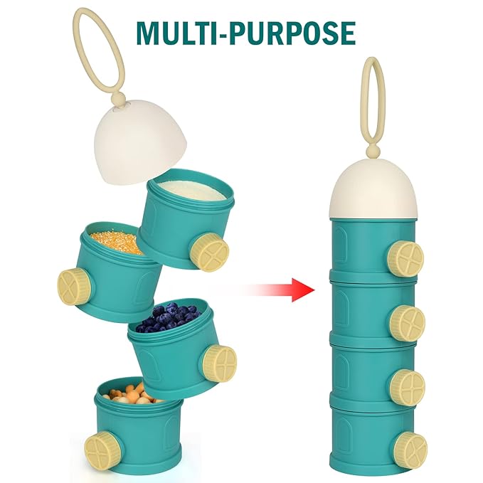 Accmor Formula Dispenser On The Go, 4 Layers Stackable Formula Container to Go, Non-Spill Portable Milk Powder Baby & Kids Snack Container, Green Pink