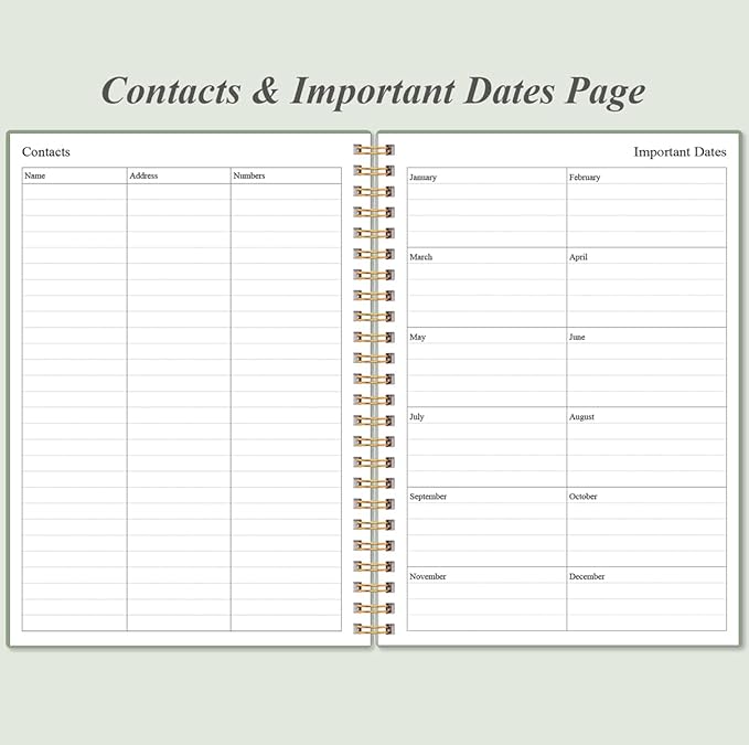 Daily Planner Undated - A5 To Do List Notebook Hourly Schedules, Spiral Appointment Planner for Women and Men, PVC Hardcover, Inner Pocket, Elastic Closure, 5.8" x 8.3", Green