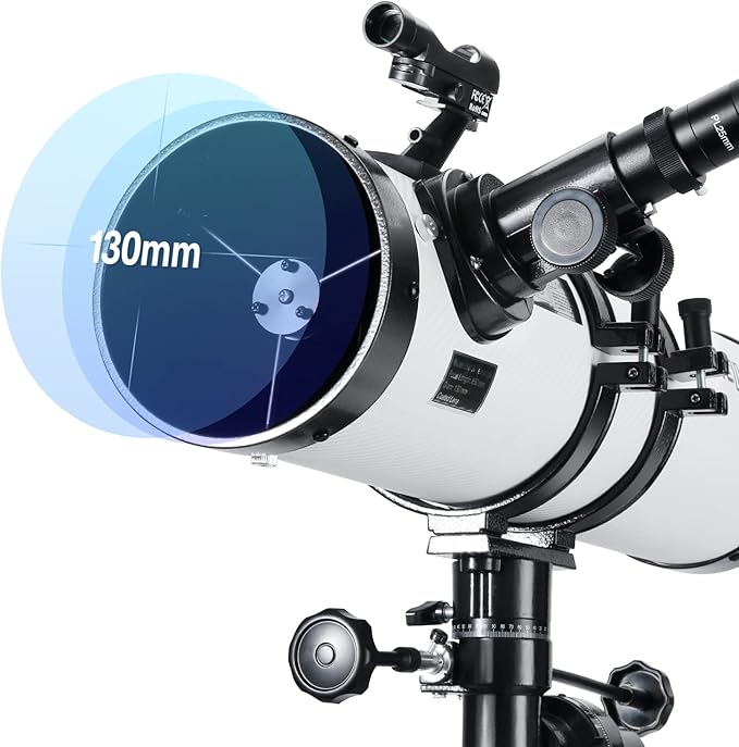 Telescope 130EQ Astronomical Reflector Telescopes - Manual Equatorial Telescope for Adults Astronomy. Comes with 2X Barlow Lens Phone Adapter and Moon Filter, Wireless Control