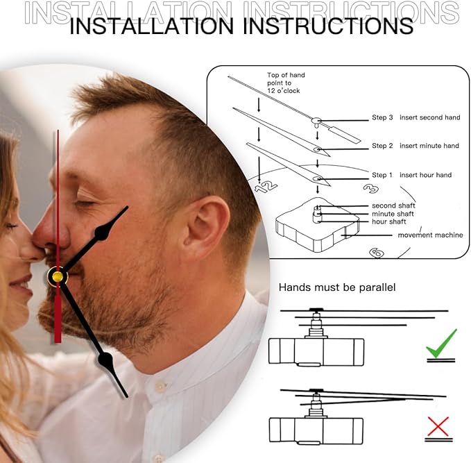 Generic Custom Clocks for Walls Personalized Picture Hanging Time Clocks That PVC Customized Round Silent Clock for Living Room Family Friends Gifts, 10inch-25cm