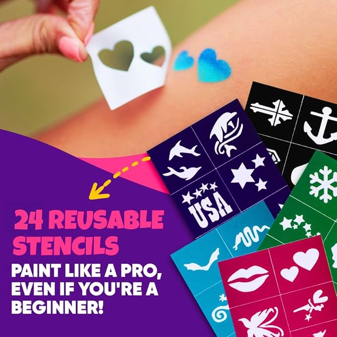 28 Color Face Painting Kit for Kids - Blue Squid Face Paint Kit Palette with 160pc accessories Stencils, Water Activated Non Toxic Washable Professional Facepaint body set Halloween Party Makeup