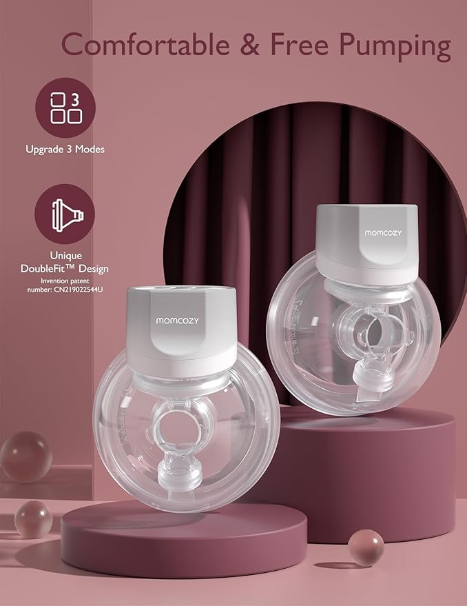 Momcozy Hands-Free Breast Pump S12 Pro, Wearable & Portable Pump with Soft DoubleFit Flange, 3 Modes | 9 Levels Double Electric Pump, Smart Display, 24mm, 2 Pack, Cozy Grey