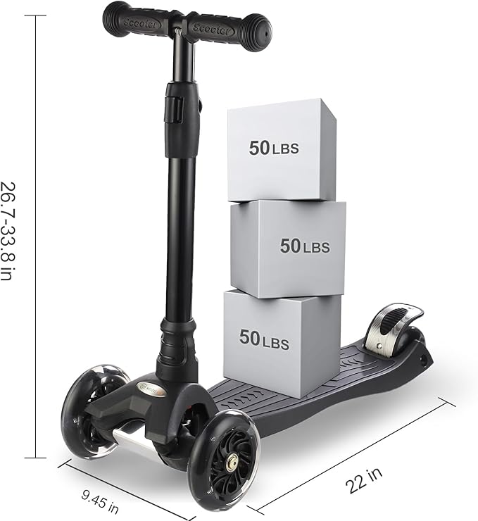 3 Wheel Scooter for Kids Ages 6-12,Kids Scooter with Light Up Wheels, Sturdy Deck Design, and 4 Height Adjustable Suitable for Kid Ages 3-12