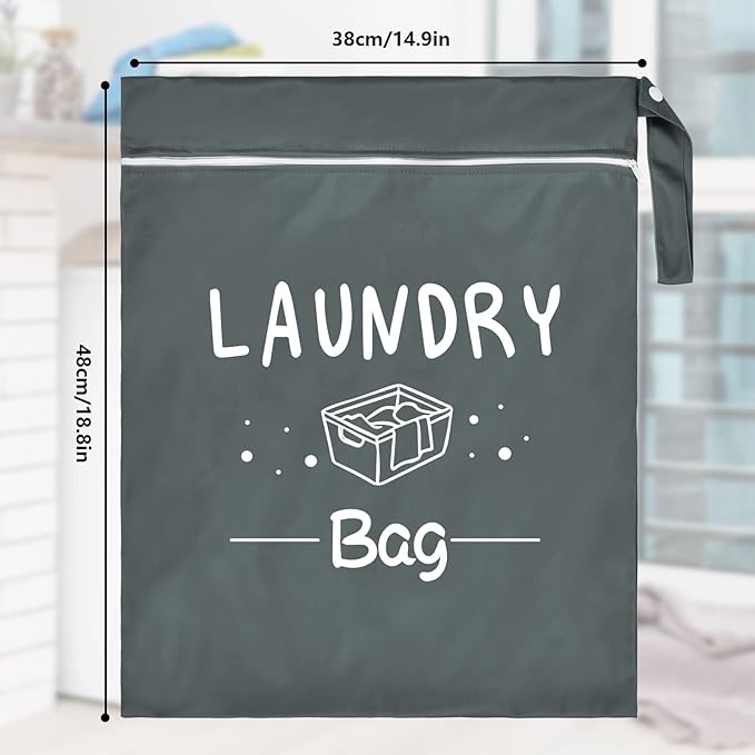 2 Pcs Large Travel Laundry Bags - Waterproof Wet/Dry, Washable, Drawstring, Bathing Suit, Workout, Gym Clothes, Swimming, Yoga - Green, Grey