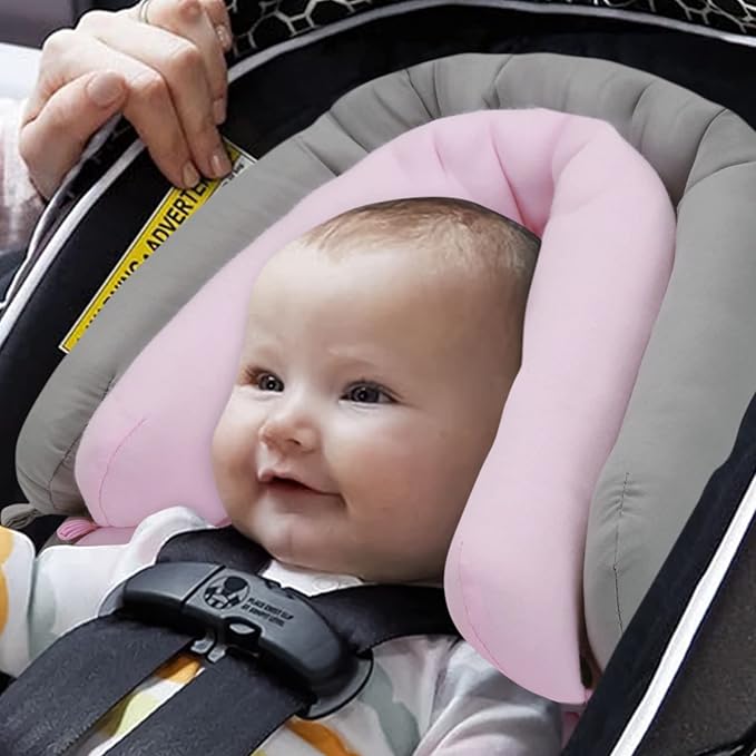 Pro Goleem Car Seat Head Support Infant, Soft Infant Car Seat Insert, 2 in 1 Carseat Head Support for Toddler, Perfect for Car Seat, Stroller, Swing, Bouncer, Pink and Gray
