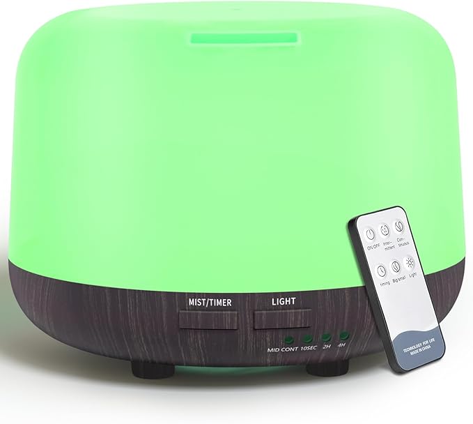 300ML Remote Control Air Diffusers for Essential Oil, Aroma Ultrasonic Scent Diffuser, Aromatherapy Humidfier Diffuser, 7 Color Changing LED Light, Auto-Off, Timer for Home, Room, Office, Kids