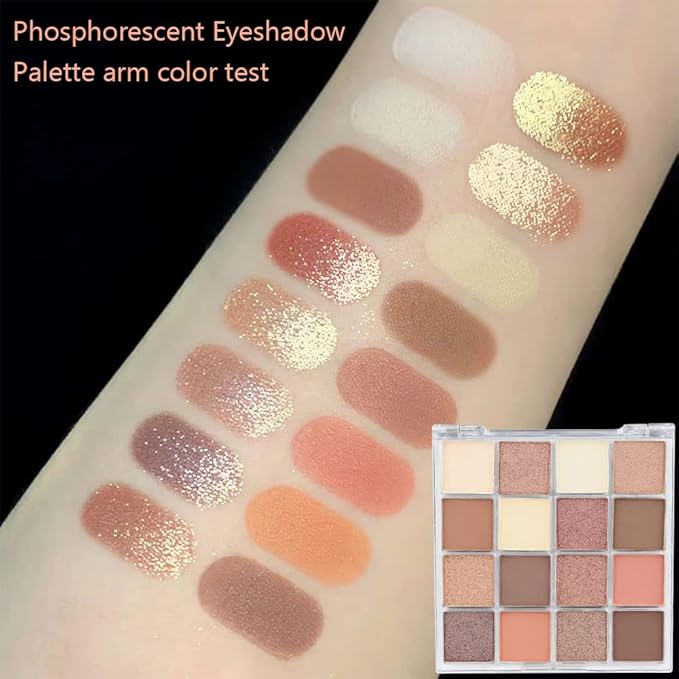 16 Girds Colorful Matte Shimmer Eyeshadow Palette for Eye Makeup,High Pigmented Eye Shadow Primers Powder Palet de sombras de ojos-Glitter Nude#