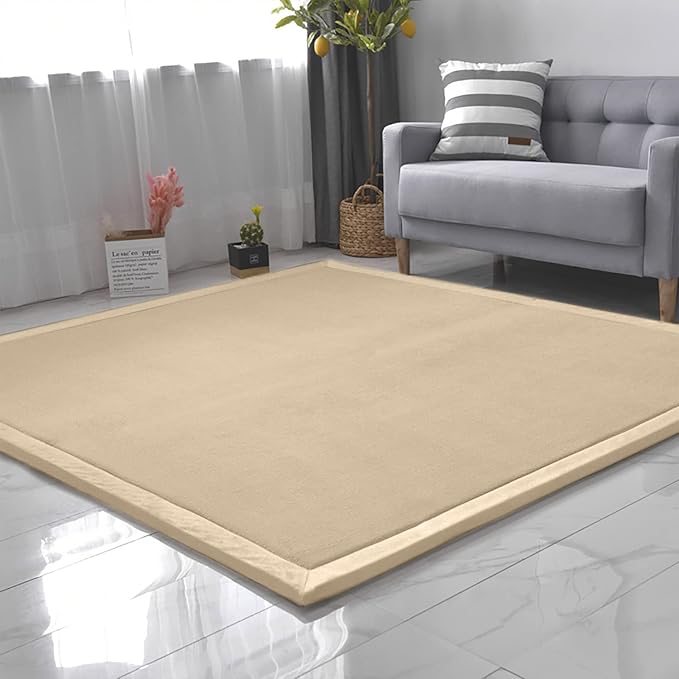 Loartee Coral Velvet Crawling Rug (5.0'x 6'8", Brown) for Toddler Children Play Area Rug Yoga Mat Exercise Pad