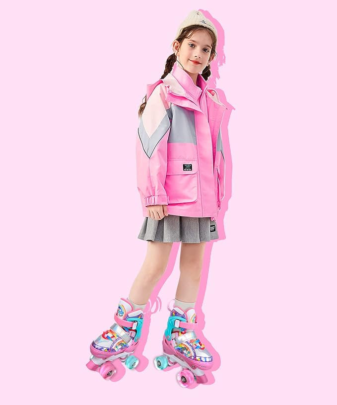 4-Pejiijar Rainbow Unicorn Kids Roller Skates for Girls Toddler Ages 2-4 5-8 8-12,Adjustable Roller Shoes with Luminous Wheels for Birthday Xmas Gifts