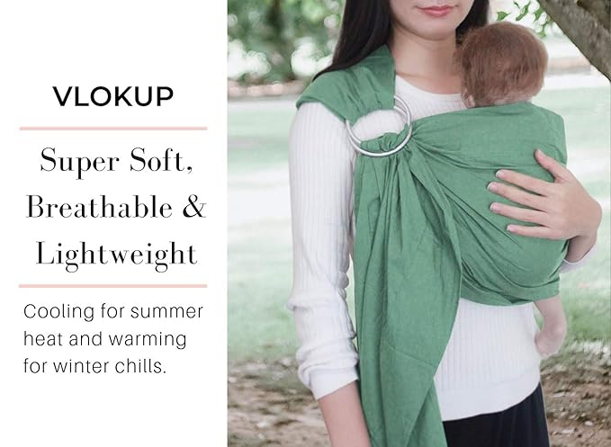 Ring Sling Baby Carrier, Soft Linen Cotton Baby Sling Carrier Newborn to Toddler, Baby Wrap Carrier for Plus Size Parents, Perfect Shower Gift, Lightly Padded Adjustable Nursing Cover Green