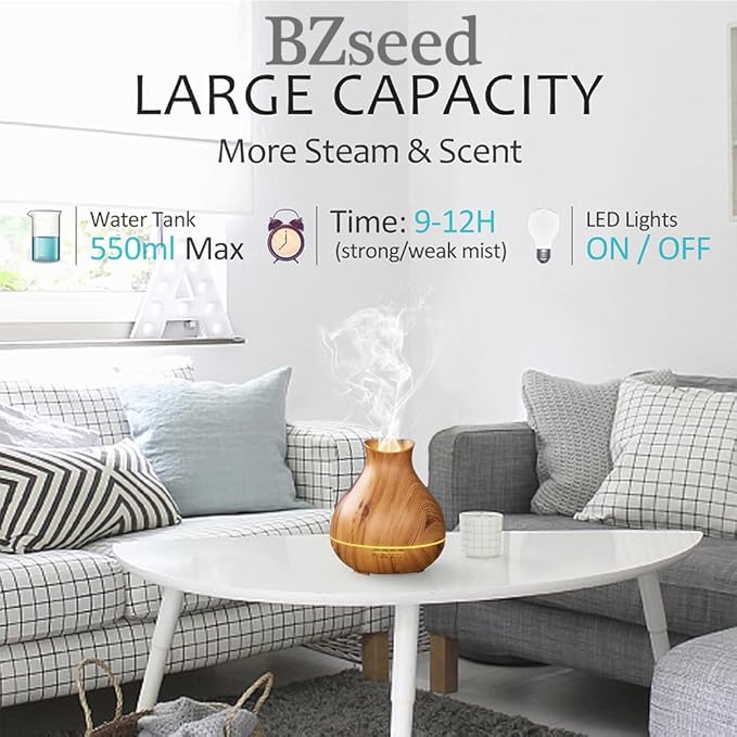 BZseed Aromatherapy Essential Oil Diffuser,2 PCS Humidifier with 550ml Lasting Mist Output Waterless Auto-Off Ultrasonic Diffusers 7 Color LED Lights Cool Mist Humidifier for Large Room, Home