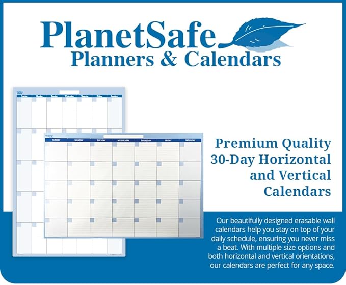 18" x 24" Sky Blue Horizontal 30-Day Dry-Erase Task, Goals and Objective 1-Month erasable Wall Planner Calendar. Complete with Fine Tip Dry-Erase Marker and Eraser