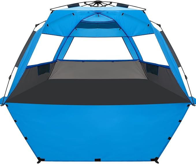 WhiteFang Deluxe Pop Up Beach Tent Sun Shade Shelter for 3-4/5-6 Person, UV Protection, Extendable Floor with 3 Ventilating Windows Plus Carrying Bag, Stakes, and Guy Lines