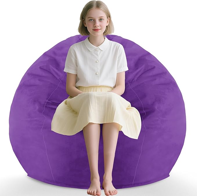 2FT Bean Bag Chair, Comfy Bean Bag Chairs with Memory Foam Filled, Fluffy Beanbag Sofa with Dutch Velvet Cover, Teardrop BeanBag Chairs for Living Room, Playroom - Purple
