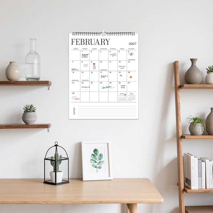 Wall Calendar 2026-2027, 18 Month Calendar from January 2026 to June 2027 14.5" x 11.8" Large Desk Calendar with Twin-Wire Binding for Home Office Planning Personal Organisers, Blank Style