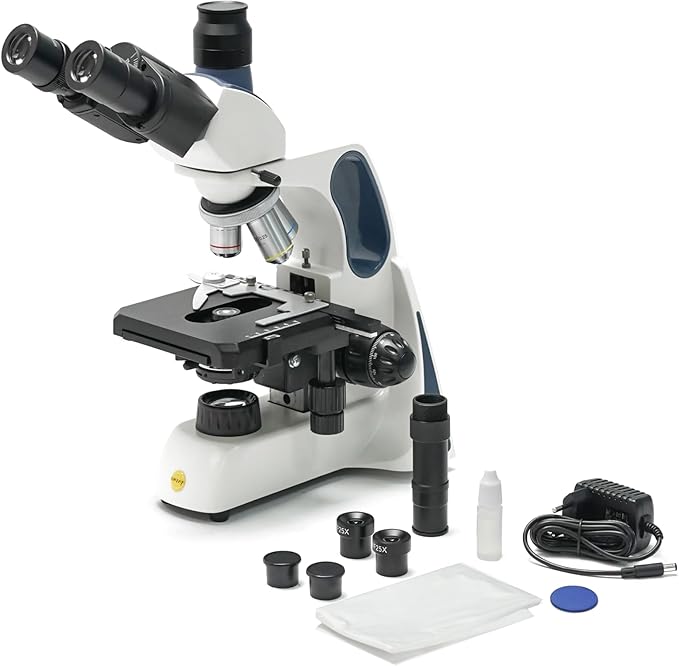 SWIFT SW400 Infinity-Corrected Trinocular Compound Microscope, 40X-2500X, Wide-Field 10X/25X Eyepieces, Infinity Achromatic Objectives, Brightfield, Double-Layer Mechanical Stage