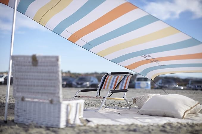 Neso Tents Beach Tent with Sand Anchor, Portable Canopy Sunshade - 7' x 7' - Patented Reinforced Corners (Vintage Stripes)