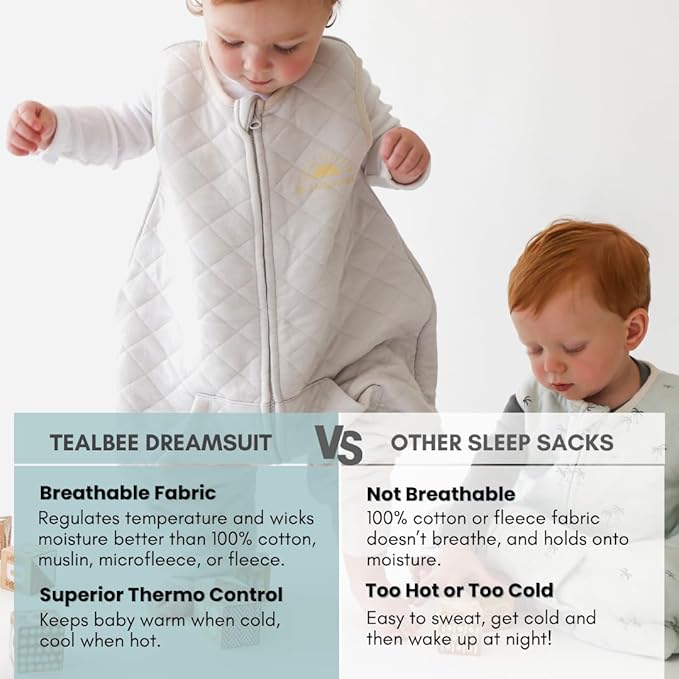 Tealbee Dreamsuit: Toddler Sleep Sack with Feet 12-18 months, 18-24 months - 1.2 TOG All Season Baby Wearable Blanket for Walkers - Rayon made from Bamboo, Organic Cotton Sleep Bag (12m-2T) - Sunshine