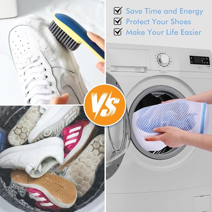 2 Pack Shoes Wash Bags,Shoe Washing Machine Bag,shoe laundry bag for washing machine，Honeycomb Mesh Laundry Bags with Zipper for Sneakers,Running Shoes,Sock,Bras,Delicates and Toys（14 in x 7.8 in）
