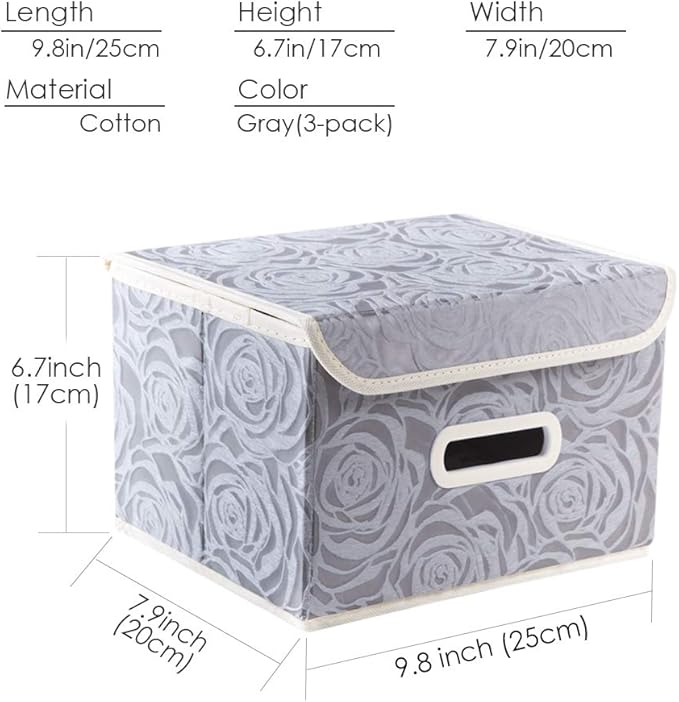 PRANDOM Collapsible Storage Boxes with Lids Fabric Decorative Storage Bins Cubes Organizer Containers Baskets with Cover Handles Divider for Bedroom Closet Living Room 9.8x7.9x6.7 Inch 3 Pack