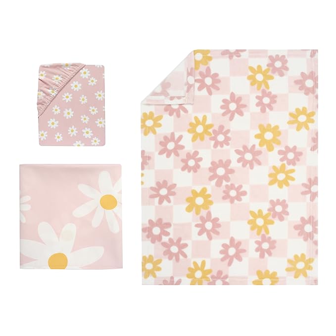 Lambs & Ivy Daisy Dreams 3-Piece Crib Bedding Set - Pink, White, Modern, Garden