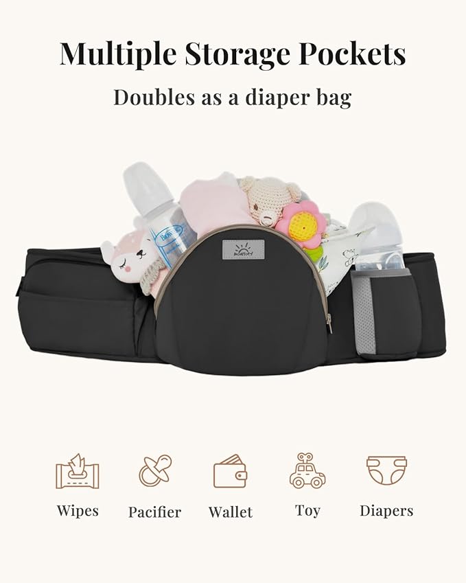 Baby Carrier Pro, MOMTORY Safety-Certified 6-in-1 Ultra Storage Baby Carrier Newborn to Toddler, Front & Back Baby Holder Carrier with Hip Seat, Pure Black