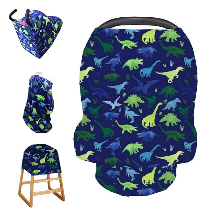 Baby Car Seat Cover, Multi- use Nursing Cover for Breastfeeding, Carseat Cover Boys, Dinosaur Baby Shower Stuff for Newborn, Soft Breathable