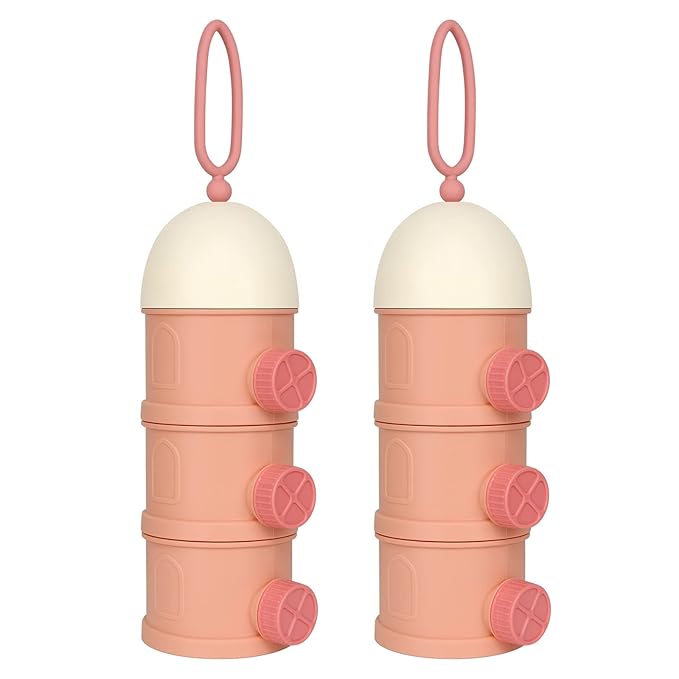 Accmor Formula Dispenser On The Go, 3 Layers Stackable Formula Container to Go, Non-Spill Portable Milk Powder Baby & Kids Snack Container, Pink