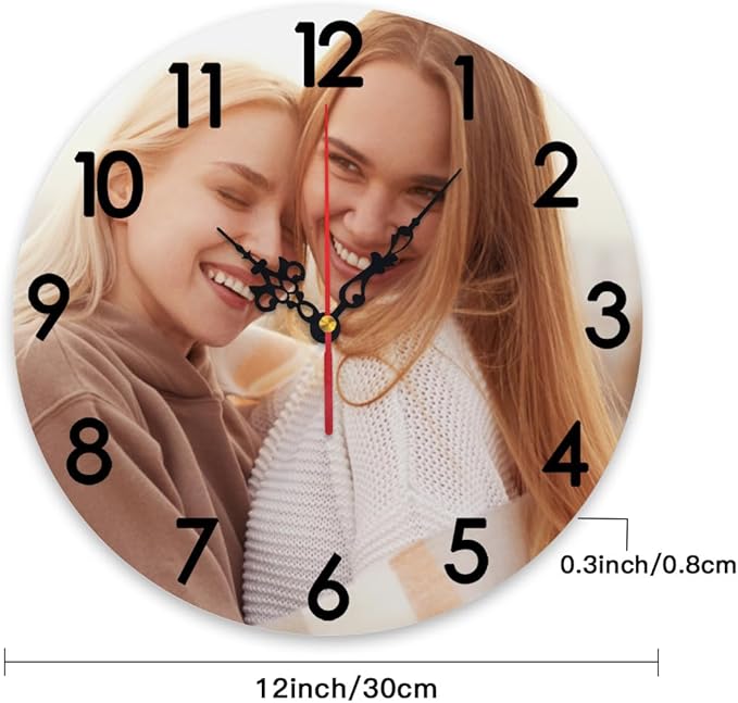 Generic Custom Clocks for Walls Personalized Wall Photo Customized Round Clock for Birthday Wedding Present Family Friends Gifts, 12x12Inch