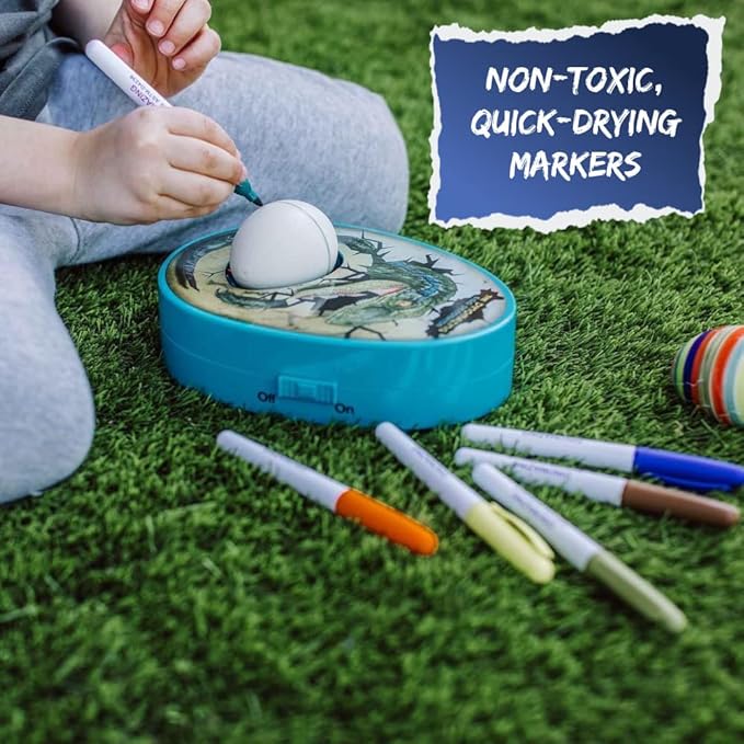 The Eggmazing Egg Decorator The DinoMazing Dinosaur Egg and Year-Round Egg Decorator Kit - Egg Decorating Spinner Arts and Crafts Activity - Includes Mystery Dino Eggs with Non-Toxic Slime and Markers